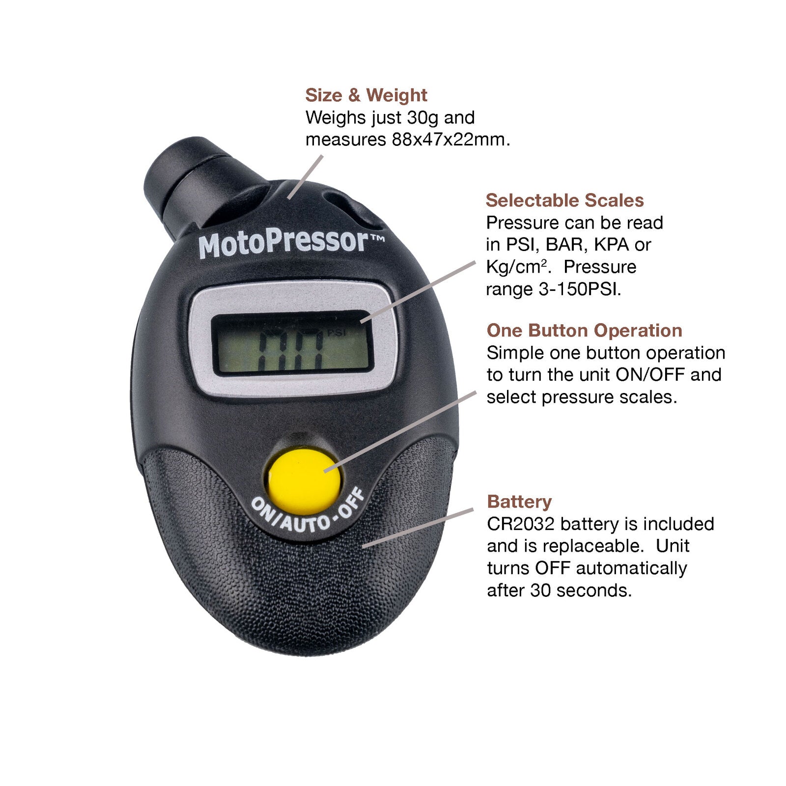 MOTOPRESSOR DIGITAL TYRE GAUGE V2 3 - 150 PSI